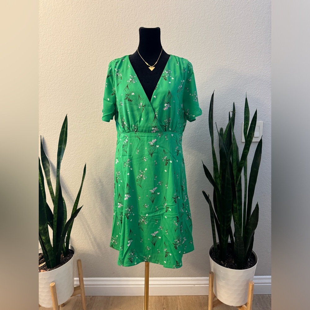 KAILEIGH WOMEN’S DRESS SIZE LARGE GREEN FLORAL V-NECK STRETCH LIGHTWEIGHT SLEEVE - Picture 5 of 11